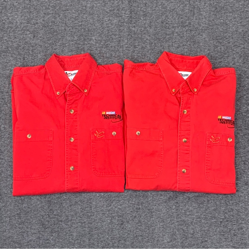 NASCAR Technical Institute Lot of 2 Red‎ Button Down Shirts Large